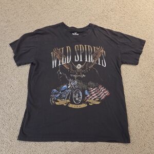 Hollister Wild Spirits Graphic T- Size M Black with Eagle & Motorcycle